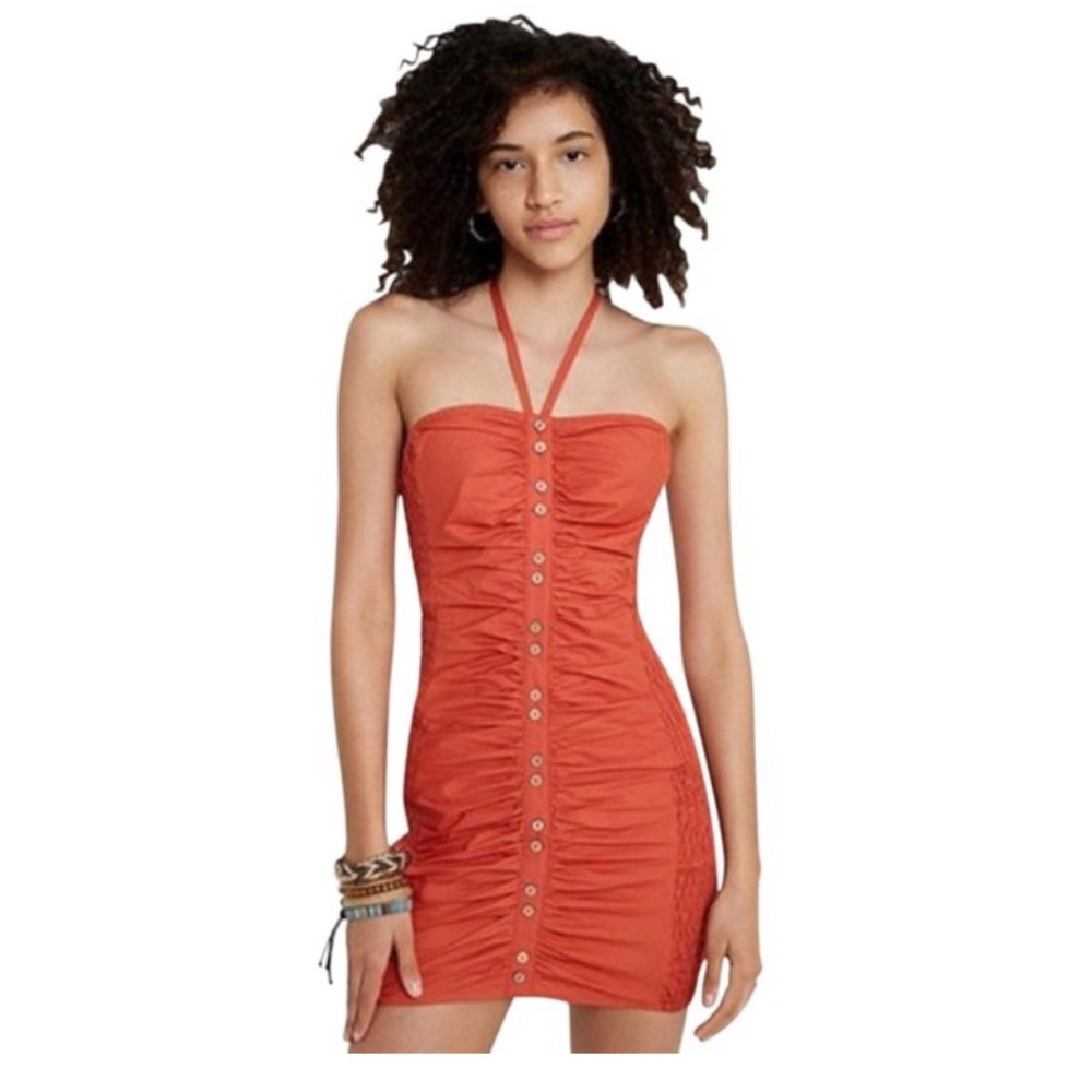Free People Hold On Mini Dress in Red Rust.
